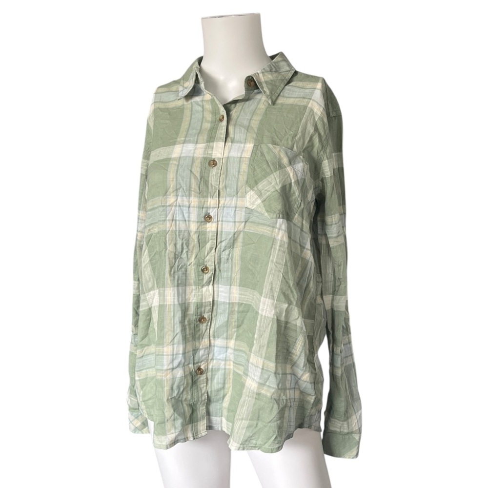 NEW Natural Reflection Green Plaid Shirt Long Sleeve Womens Size Medium M